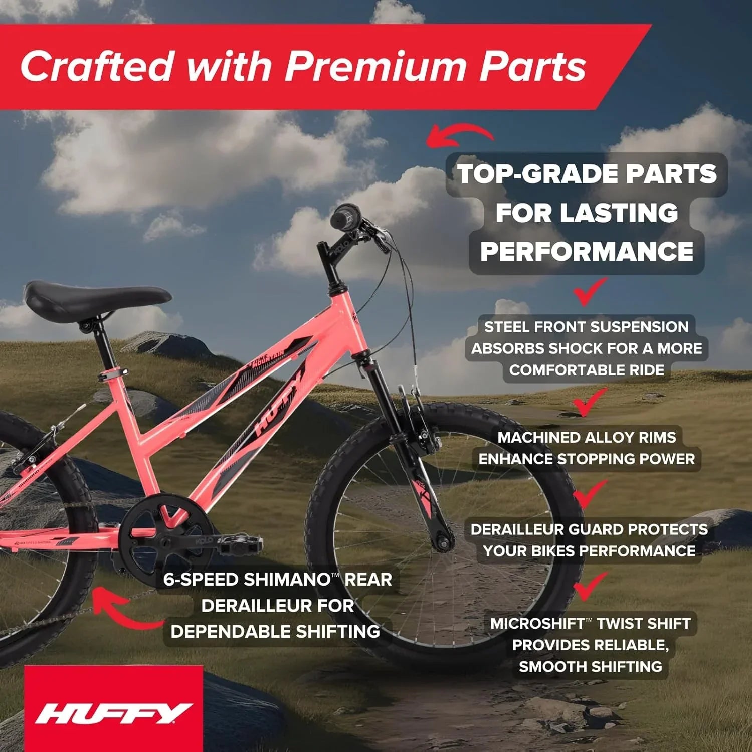 Huffy Stone Mountain Hardtail Mountain Bike for Boys/Girls/Men/Women 20"/24"/26" Sizes