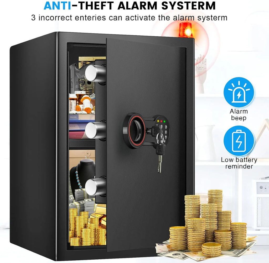 3.8 Cub Large safe is fireproof and waterproof, burglar proof and fireproof safe, with numeric keypad, spare key and 2 removable shelves