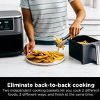 Ninja Foodi 10QT 6-in-1 DualZone Smart XL Air Fryer, 2 Independent 5QT Baskets, Smart Cook Thermometer, Match Cook, Smart Finish, Air Fry, Roast, Bake, Dehydrate, Reheat, Grey, DZ550