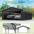 10'x15' Heavy Duty Metal Carport Outdoor Garage Car Shelter Shade with Heavier Frame
