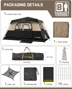 Portable camping tent for 4/6/8/10 people with instant cabin and rainproof and windproof