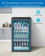 Beverage Refrigerator Cooler - 126 Can Mini Fridge Glass Door for Drinks Soda Beer Wine - Small Refrigerator for Office Bedroom Home Bar, 4 Adjustable Shelves, 3.2 Cu.Ft, Silver