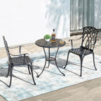 NUU GARDEN Bistro Set 3 Piece Outdoor Cast Aluminum Patio Bistro Set Patio Table and Chairs Set of 2 with Umbrella Hole and Gray Cushions, Black