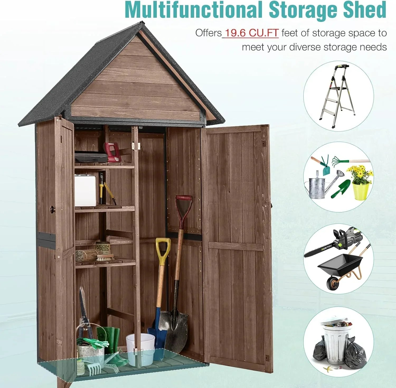 Sheds Outdoor Storage Garden Shed with Metal Frame Structure Adjustable Shelves Capacity Storage