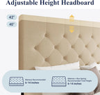 Allewie Upholstered Queen Size Platform Bed Frame with 4 Storage Drawers and Headboard, Square Stitched Button Tufted, Mattress Foundation with Wooden Slats Support, No Box Spring Needed, Light Grey