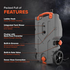 36-Gallon Portable Camper / RV Tote Tank - Features Large Heavy-Duty No-Flat Wheels & Built-In Gate Valve - Removable Steel Tow Adapter, 3 ?RV Sewer Hose & More RV Accessories (39006)