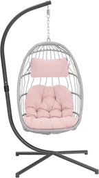 Yechen Indoor Outdoor Egg Hanging Chair with Stand, Patio Wicker Swing Egg Chair Indoor Swinging Chair Outdoor Hammock Egg Chair 350lbs Capacity for Patio Bedroom Balcony, Charcoal Grey (EG-001)