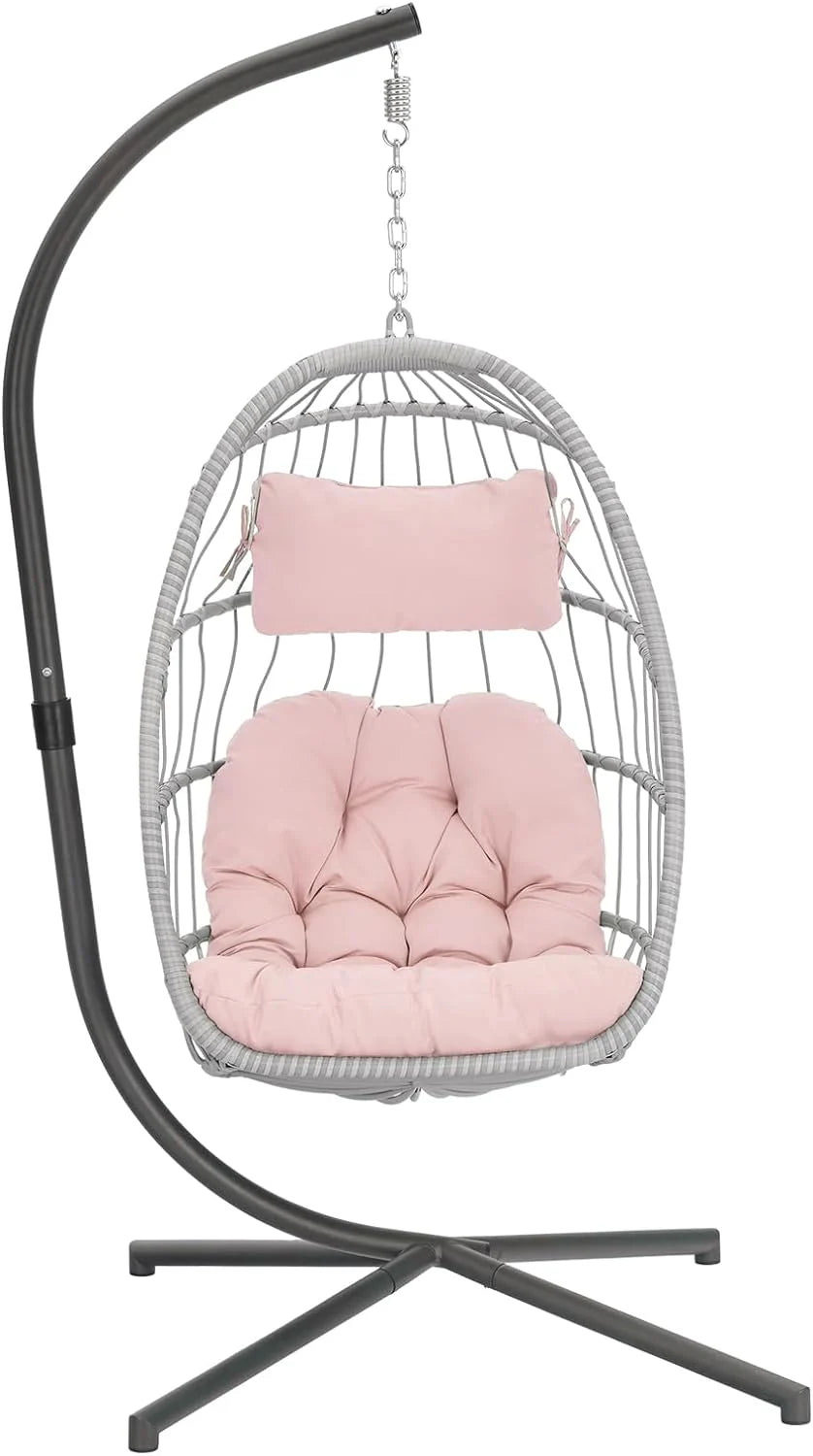 Yechen Indoor Outdoor Egg Hanging Chair with Stand, Patio Wicker Swing Egg Chair Indoor Swinging Chair Outdoor Hammock Egg Chair 350lbs Capacity for Patio Bedroom Balcony, Charcoal Grey (EG-001)