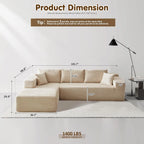 ovios 104" Cloud Sectional Couch with L-Shape Chaise,Modern Modular Sofa with Deep Seat, Upholstered Couches for Living Room Bedroom,No Assembly Required, Grey (Plush Corduroy Fabric)