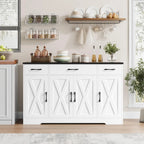 HOSTACK Buffet Cabinet with Drawers, 55" Large Sideboard Buffet Storage Cabinet with Shelves and Doors, Modern Farmhouse Coffee Bar Station Wood Kitchen Table for Kitchen, Dining Room, White/Rustic