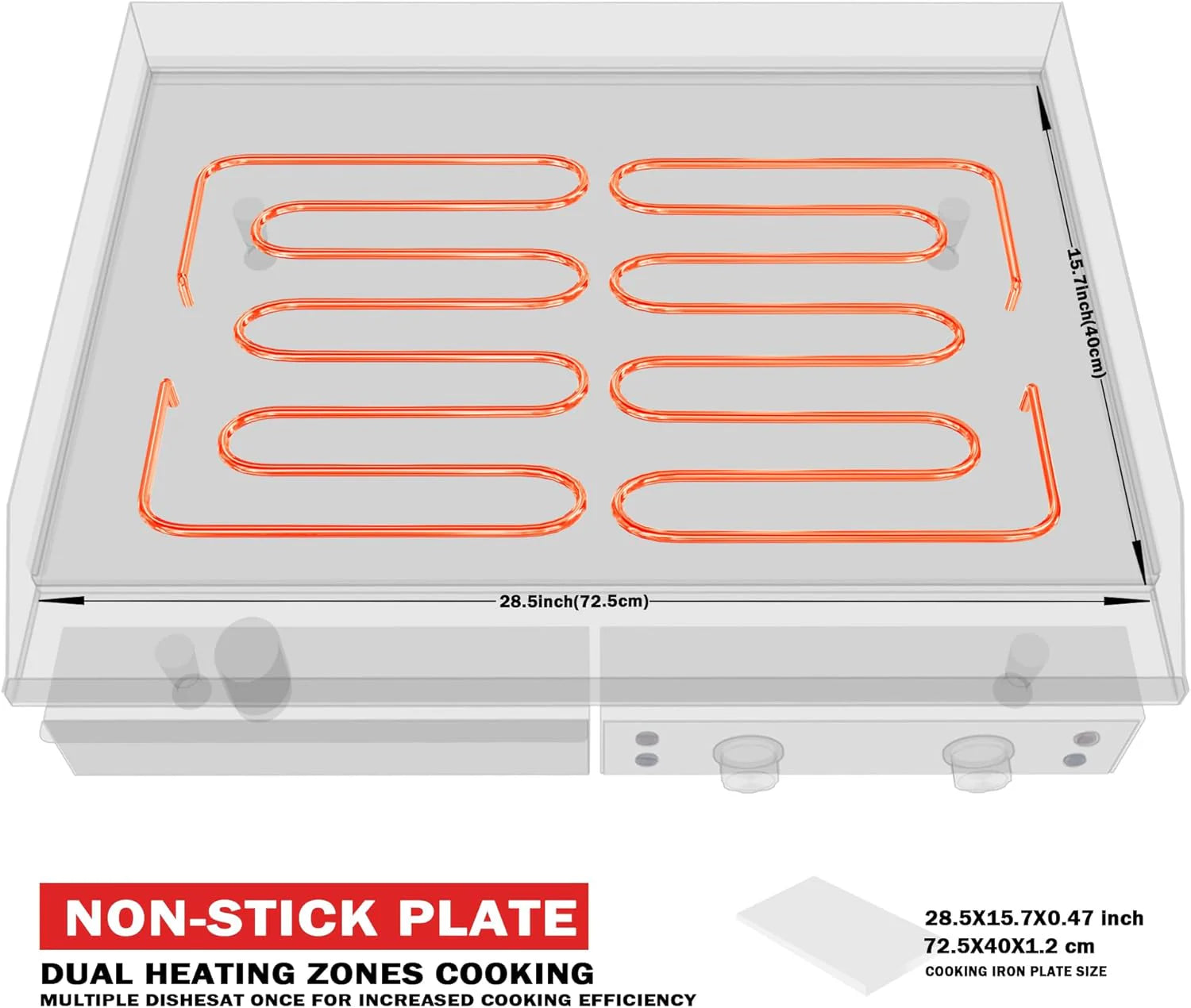 14 Inch Electric Griddle, Non-Stick Flat Top Grill Commercial Electric Countertop Griddles Stainless Steel Adjustable Temperature Control 90??F-575??F for Home or Restaurant Use