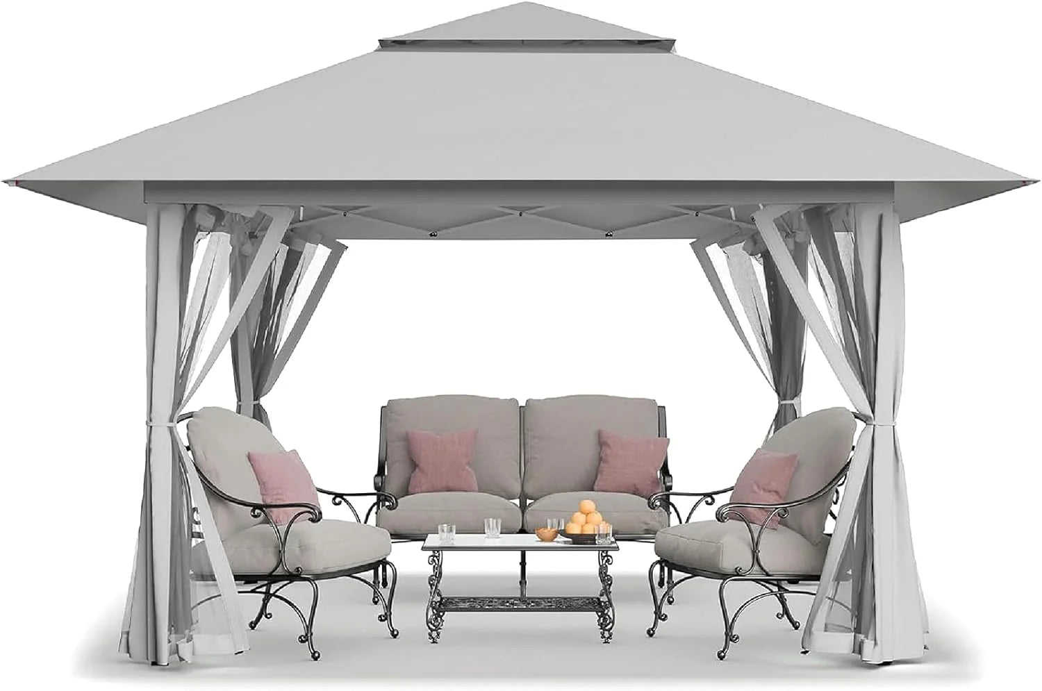 CROWN SHADES 13x13 Pop Up Gazebo, Canopy Tent, Gazebos on Clearance - Outdoor Gazebo for Backyard & Patio Furniture - Carpa Pop Up Tent with Wheeled STO-N-Go Cover Bag (Beige & Coffee)