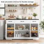 HOSTACK Buffet Cabinet with Drawers, 55" Large Sideboard Buffet Storage Cabinet with Shelves and Doors, Modern Farmhouse Coffee Bar Station Wood Kitchen Table for Kitchen, Dining Room, White/Rustic