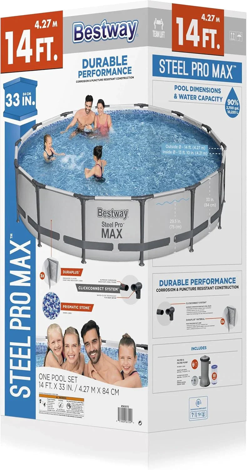 Steel Pro MAX 10 Foot x 30 Inch Round Metal Frame Above Ground Backyard Swimming Pool Set