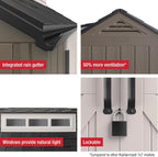Rubbermaid Resin Outdoor Storage Shed With Floor (7 x 7 Ft) Weather Resistant Gray Organization for Home/Backyard/Garden Tools/Lawn Mower/Bike Storage/Pool Supplies
