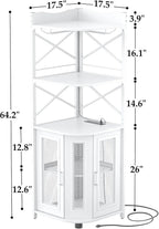Aheaplus Corner Bar Cabinet with Power Outlet, Industrial Wine Cabinet with LED Strip and Glass Holder, 5-Tiers Liquor Cabinet Bar Unit for Home, Corner Display Cabinet for Small Space, White Oak