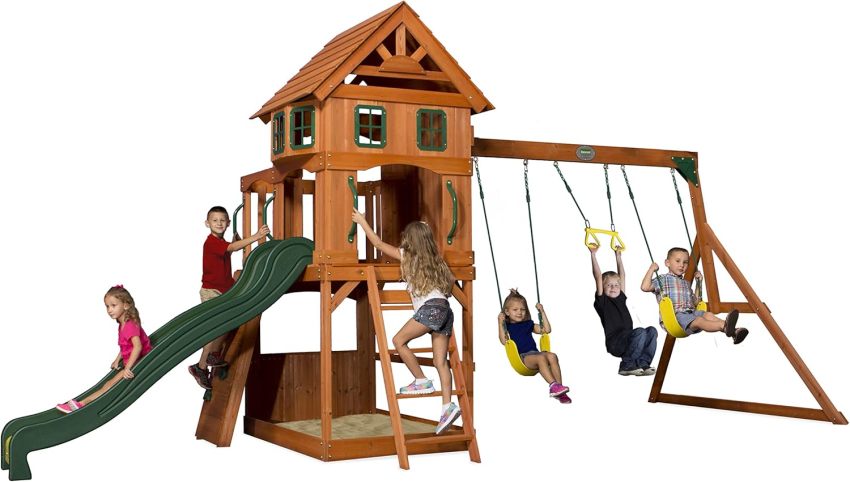 Backyard Discovery Atlantis Cedar Wood Swing Set with Clubhouse and Slide