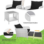 LEVELEVE Balcony Furniture 5 Piece Patio Conversation Set, PE Wicker Rattan Outdoor Lounge Chairs with Soft Cushions 2 Ottoman&Glass Table for Porch, Lawn-Brown Wicker