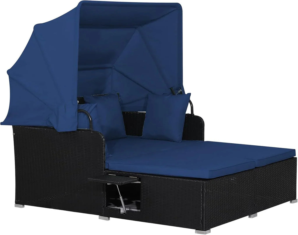 RELAX4LIFE Patio Outdoor Daybed with Canopy Wicker Sunbed Cushions 4 Pillows