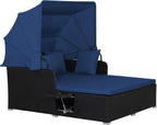 RELAX4LIFE Patio Outdoor Daybed with Canopy Wicker Sunbed Cushions 4 Pillows