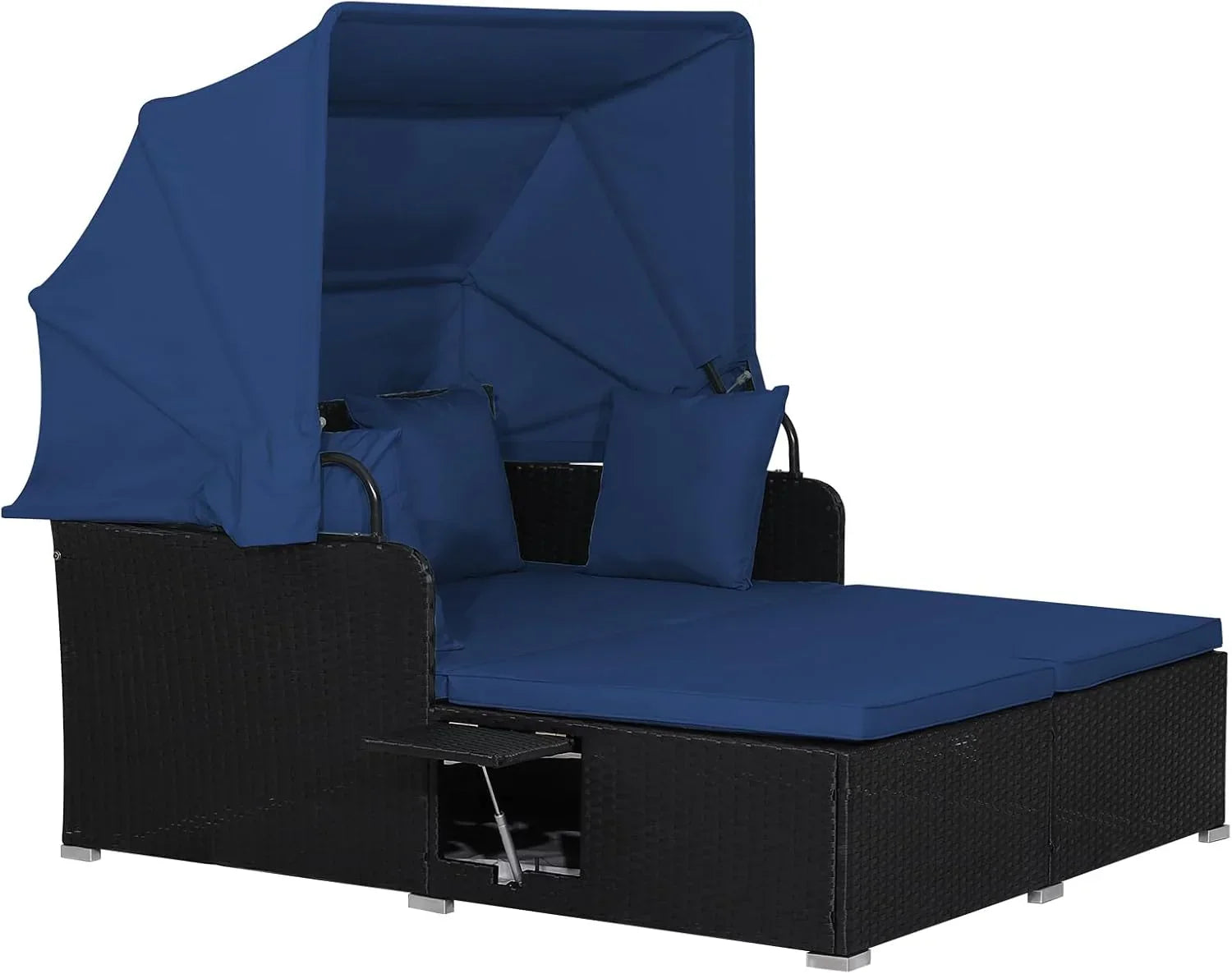 RELAX4LIFE Patio Outdoor Daybed with Canopy Wicker Sunbed Cushions 4 Pillows