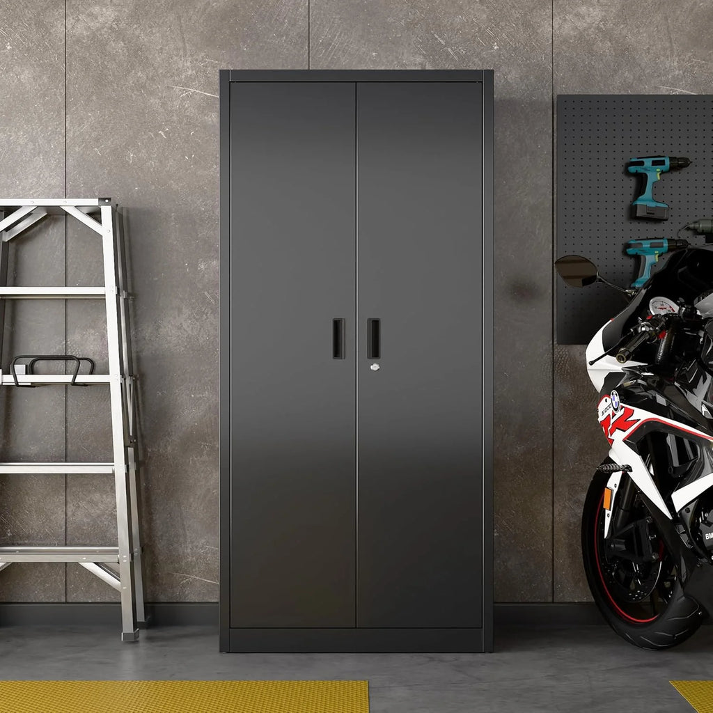 Aobabo 73''H Metal Garage Storage Cabinet with Wheels,Steel Cabinets with 2 Doors and 4 Adjustable Shelves for Home Office,Required Assembly,Black