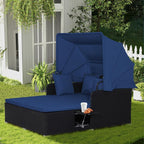RELAX4LIFE Patio Outdoor Daybed with Canopy Wicker Sunbed Cushions 4 Pillows