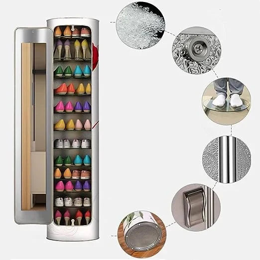 Large-capacity multi-layer rotating disinfection shoe cabinet with mirror deodorizer