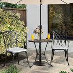 NUU GARDEN Bistro Set 3 Piece Outdoor Cast Aluminum Patio Bistro Set Patio Table and Chairs Set of 2 with Umbrella Hole and Gray Cushions, Black