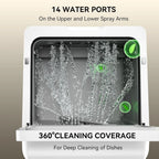Hermitlux Countertop Dishwasher, 7 Washing Programs Portable Mini Dishwasher with 5-Liter Built-in Water Tank for Apartments & RVs, LED Light, Glass Door, No Hookup Needed