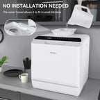Hermitlux Countertop Dishwasher, 7 Washing Programs Portable Mini Dishwasher with 5-Liter Built-in Water Tank for Apartments & RVs, LED Light, Glass Door, No Hookup Needed