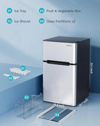 EUHOMY 3.2 Cu.Ft Mini Fridge with Freezer ?C 2-Door Compact Refrigerator for Bedroom, Dorm, Office or Apartment, Silver