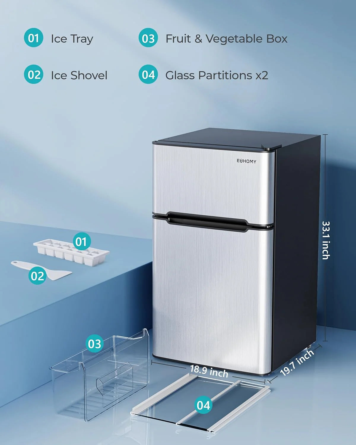 EUHOMY 3.2 Cu.Ft Mini Fridge with Freezer ?C 2-Door Compact Refrigerator for Bedroom, Dorm, Office or Apartment, Silver