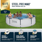 Steel Pro MAX 10 Foot x 30 Inch Round Metal Frame Above Ground Backyard Swimming Pool Set