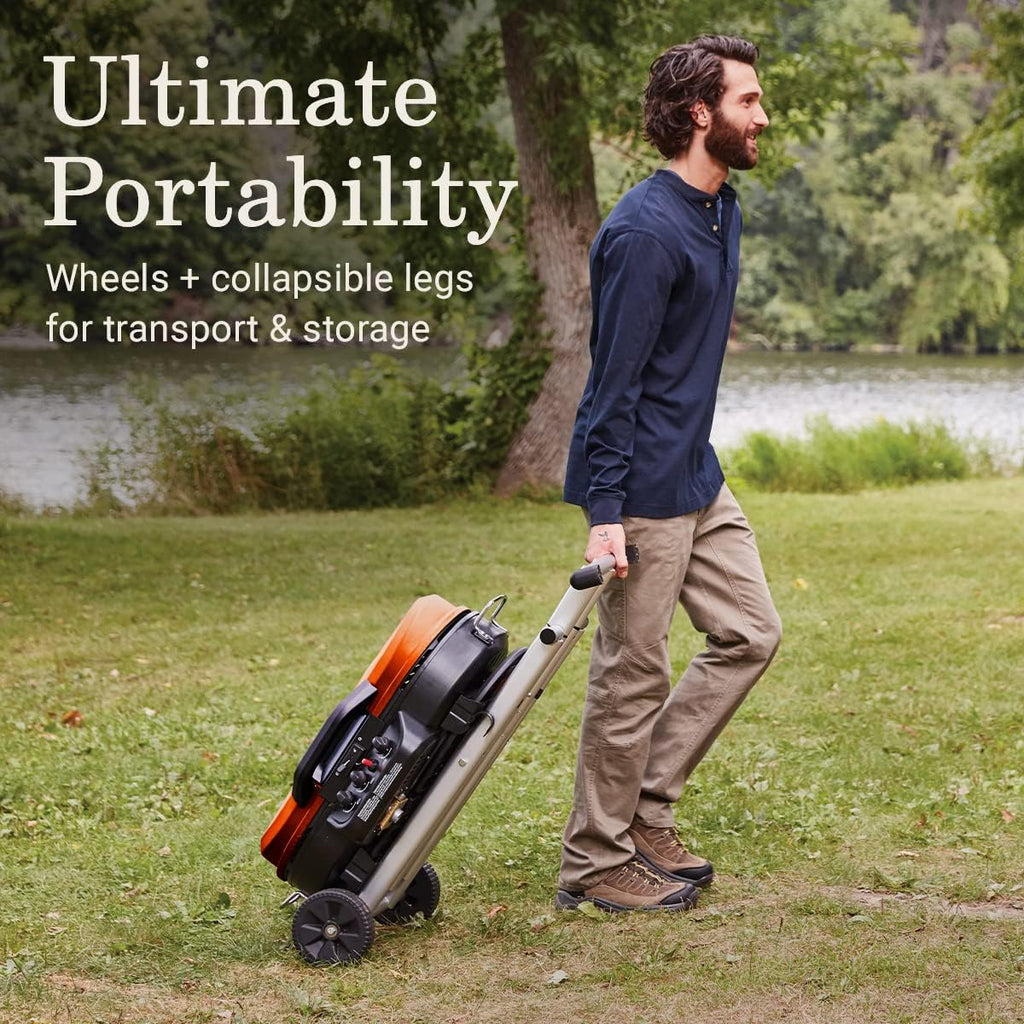 RoadTrip 285 Portable Stand-Up Propane Grill with 3 Adjustable Burners & Instastart Ignition, 20,000 BTUs of Power for Outdoor Cooking, Camping, Tailgating, Grilling, BBQs, & More