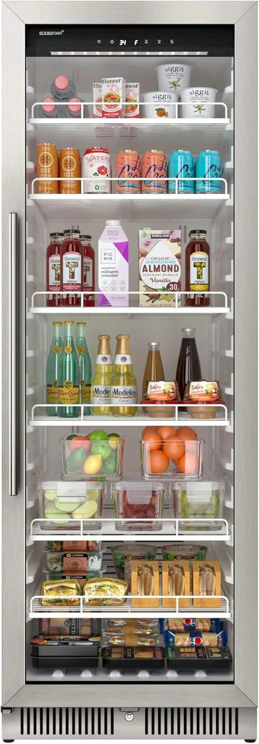 EdgeStar VBM101 22" Wide 10.1 Cu. Ft. Commercial Beverage Merchandiser ?C Stainless Steel, Temp Alarm, Reversible Door