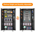GangMei 72 in Metal Garage Storage Cabinet with Wheels and Pegboard, Black Tall Rolling Tool Cabinet with 4 Adjustable Shelves