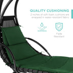 Best Choice Products Outdoor Hanging Curved Steel Chaise Lounge Chair Swing w/Built-in Pillow and Removable Canopy - Teal
