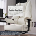 Large Tall Office Chair 400 lbs Wide Seat, Leather High Back Executive Office Chair with Footrest, Ergonomic Office Chair Lumbar Support to Relieve Lower Back Pain (Beige)