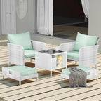 LEVELEVE Balcony Furniture 5 Piece Patio Conversation Set, PE Wicker Rattan Outdoor Lounge Chairs with Soft Cushions 2 Ottoman&Glass Table for Porch, Lawn-Brown Wicker