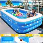 Inflatable Pool with Seat and Pool Lights Durable Thickened Large Size Family Inflatable Pools