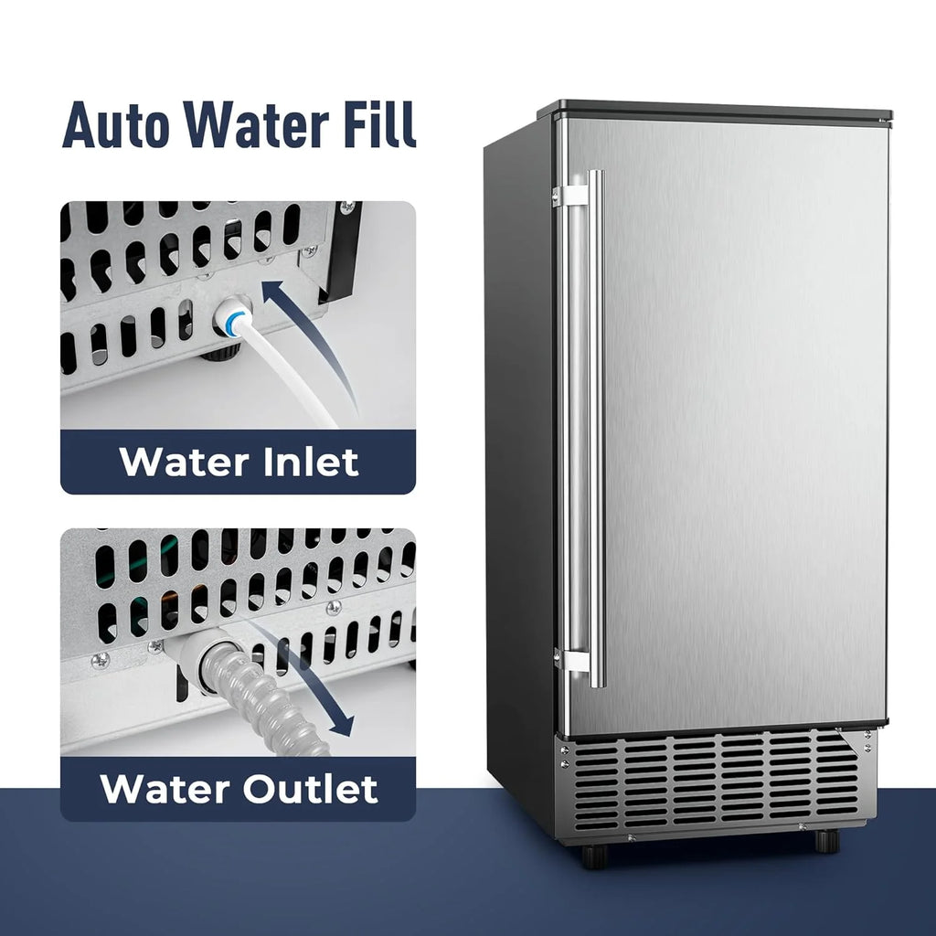 Commercial Under Counter Ice Maker Machine, 80Lbs/Day with 24lbs Ice Storage, Built-in Drain Pump/Automatic Cleaning/Timing Setting/Smart LCD Panel, Ideal for Both Home and Commercial Use