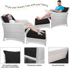 LEVELEVE Balcony Furniture 5 Piece Patio Conversation Set, PE Wicker Rattan Outdoor Lounge Chairs with Soft Cushions 2 Ottoman&Glass Table for Porch, Lawn-Brown Wicker
