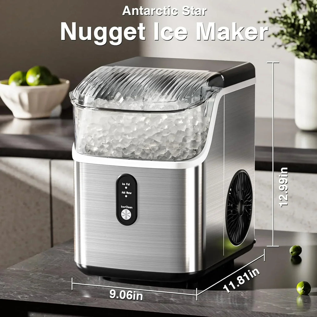 Nugget Ice Makers Countertop Pebble Ice Machine with Chewable Pellet Ice Self-Cleaning