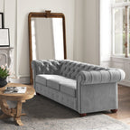 Alena 91.25&rdquo; Velvet Rolled Arm Chesterfield Sofa