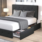 Allewie Upholstered Queen Size Platform Bed Frame with 4 Storage Drawers and Headboard, Square Stitched Button Tufted, Mattress Foundation with Wooden Slats Support, No Box Spring Needed, Light Grey
