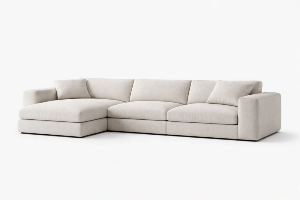 Beige Polyester Blend Sofa with Foam Filling, Eucalyptus Wood Frame