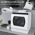 Hermitlux Countertop Dishwasher, 7 Washing Programs Portable Mini Dishwasher with 5-Liter Built-in Water Tank for Apartments & RVs, LED Light, Glass Door, No Hookup Needed
