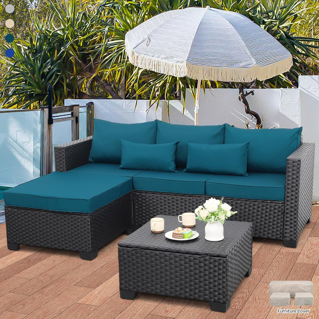 Rattaner Outdoor Furniture Set 3 Pieces Wicker Patio Furniture Outdoor Sectional Patio Couch Outdoor Coffee Table with Storage All-Weather Non-Slip Cushions Waterproof Covers
