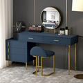 Modern Blue Makeup Vanity Set Retracted Dressing Table Cabinet&amp;Stool&amp;Mirror Included
